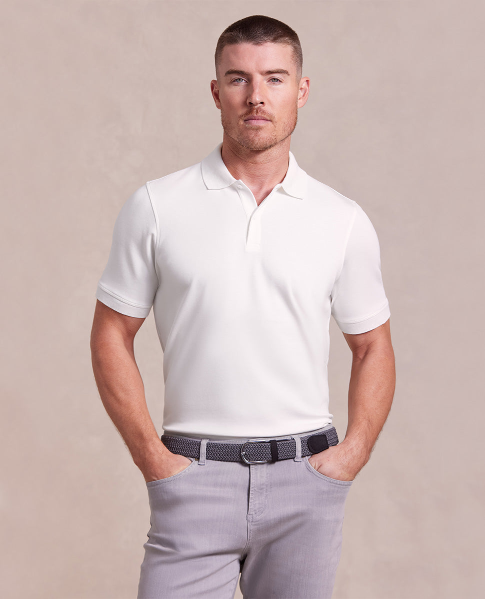 The Holden - Sand Washed Double Knit SS Polo - White
